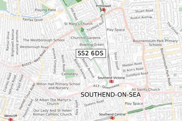 SS2 6DS map - small scale - OS Open Zoomstack (Ordnance Survey)