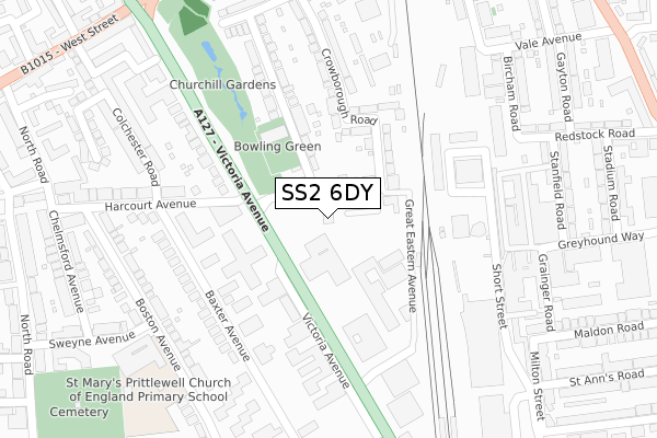 SS2 6DY map - large scale - OS Open Zoomstack (Ordnance Survey)