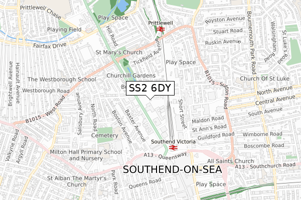 SS2 6DY map - small scale - OS Open Zoomstack (Ordnance Survey)