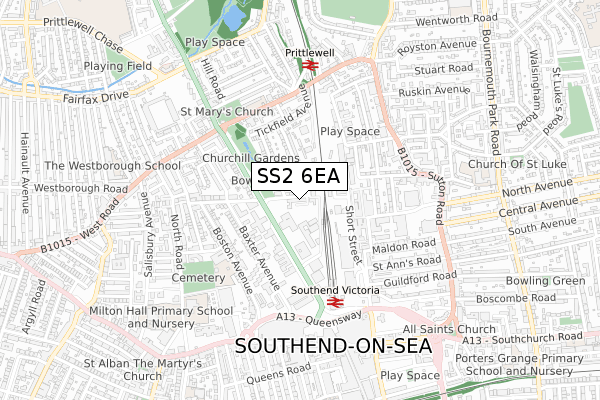 SS2 6EA map - small scale - OS Open Zoomstack (Ordnance Survey)