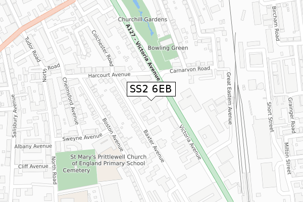 SS2 6EB map - large scale - OS Open Zoomstack (Ordnance Survey)