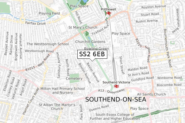 SS2 6EB map - small scale - OS Open Zoomstack (Ordnance Survey)