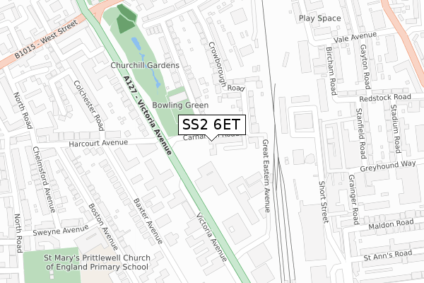 SS2 6ET map - large scale - OS Open Zoomstack (Ordnance Survey)