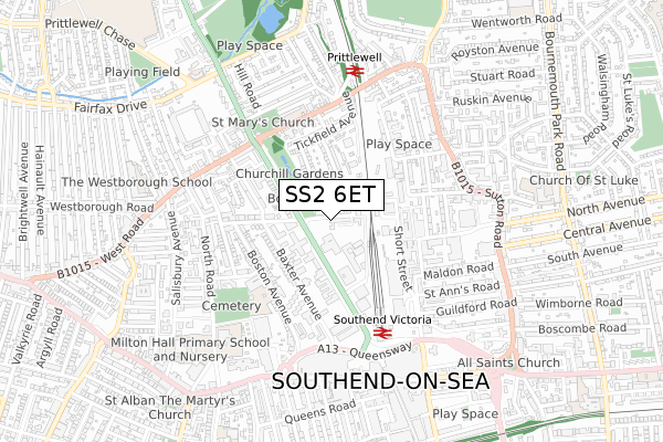 SS2 6ET map - small scale - OS Open Zoomstack (Ordnance Survey)