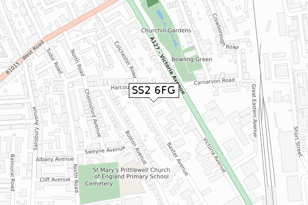 SS2 6FG map - large scale - OS Open Zoomstack (Ordnance Survey)