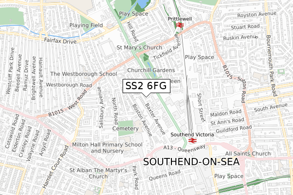 SS2 6FG map - small scale - OS Open Zoomstack (Ordnance Survey)