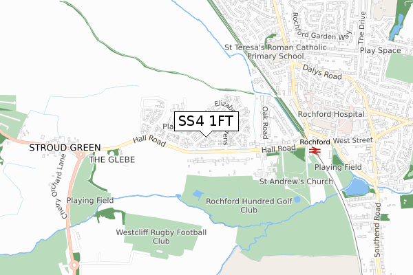 SS4 1FT map - small scale - OS Open Zoomstack (Ordnance Survey)