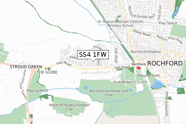 SS4 1FW map - small scale - OS Open Zoomstack (Ordnance Survey)