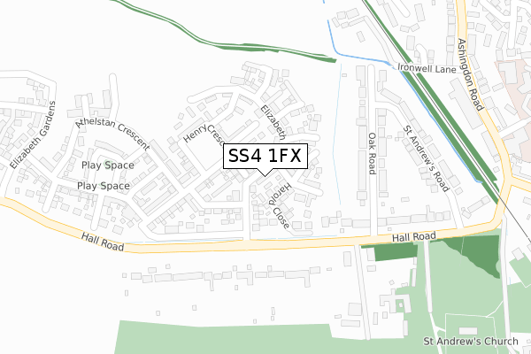 SS4 1FX map - large scale - OS Open Zoomstack (Ordnance Survey)