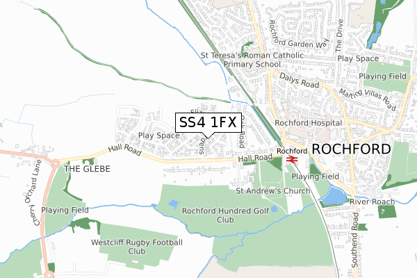 SS4 1FX map - small scale - OS Open Zoomstack (Ordnance Survey)