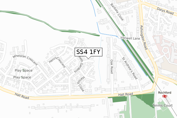 SS4 1FY map - large scale - OS Open Zoomstack (Ordnance Survey)