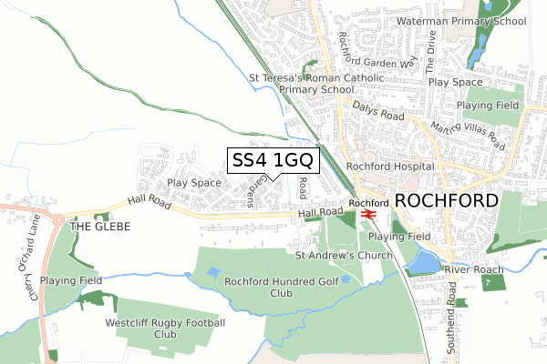 SS4 1GQ map - small scale - OS Open Zoomstack (Ordnance Survey)