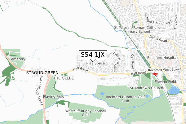 SS4 1JX map - small scale - OS Open Zoomstack (Ordnance Survey)