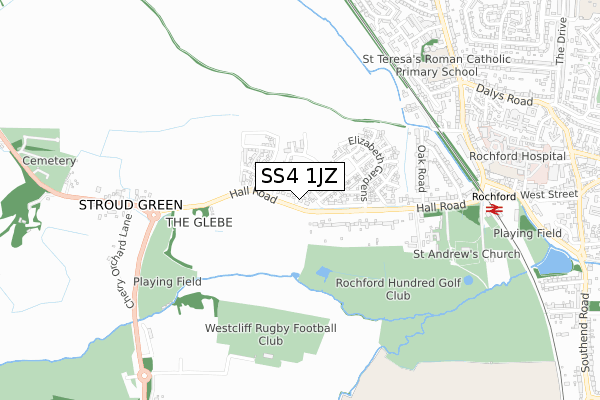 SS4 1JZ map - small scale - OS Open Zoomstack (Ordnance Survey)