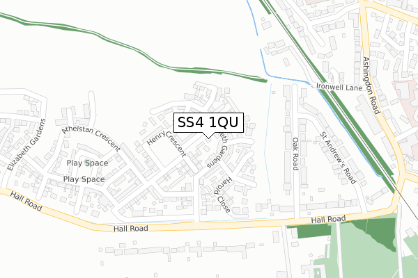 SS4 1QU map - large scale - OS Open Zoomstack (Ordnance Survey)