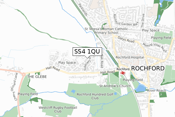 SS4 1QU map - small scale - OS Open Zoomstack (Ordnance Survey)