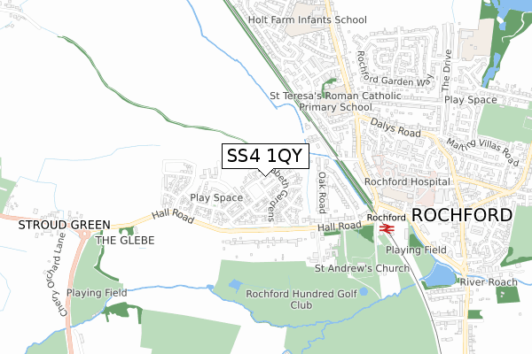 SS4 1QY map - small scale - OS Open Zoomstack (Ordnance Survey)