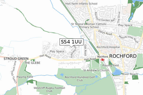 SS4 1UU map - small scale - OS Open Zoomstack (Ordnance Survey)