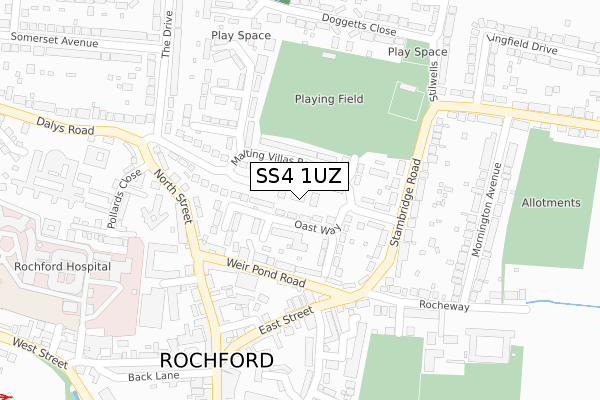 SS4 1UZ map - large scale - OS Open Zoomstack (Ordnance Survey)