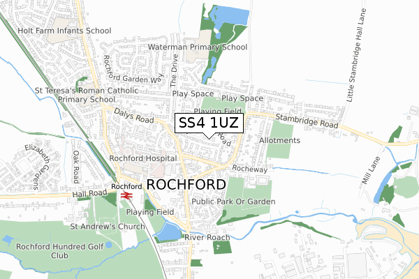 SS4 1UZ map - small scale - OS Open Zoomstack (Ordnance Survey)