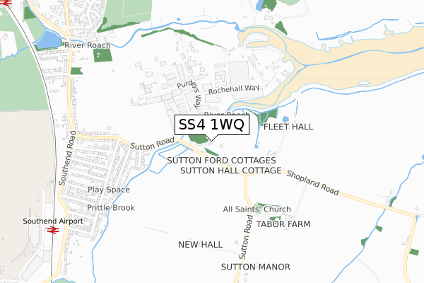 SS4 1WQ map - small scale - OS Open Zoomstack (Ordnance Survey)