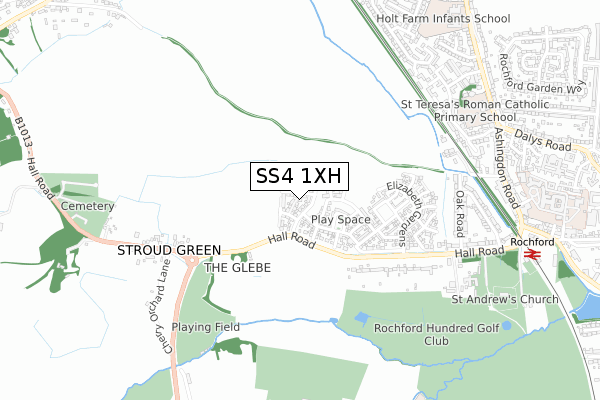 SS4 1XH map - small scale - OS Open Zoomstack (Ordnance Survey)