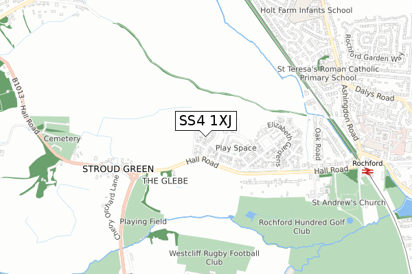 SS4 1XJ map - small scale - OS Open Zoomstack (Ordnance Survey)