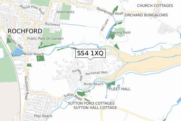 SS4 1XQ map - small scale - OS Open Zoomstack (Ordnance Survey)