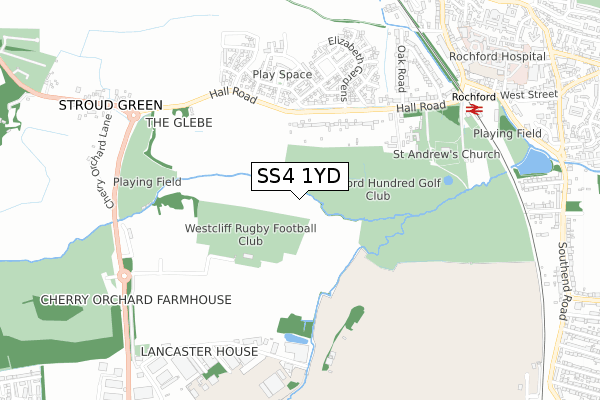 SS4 1YD map - small scale - OS Open Zoomstack (Ordnance Survey)