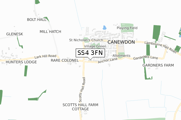 SS4 3FN map - small scale - OS Open Zoomstack (Ordnance Survey)