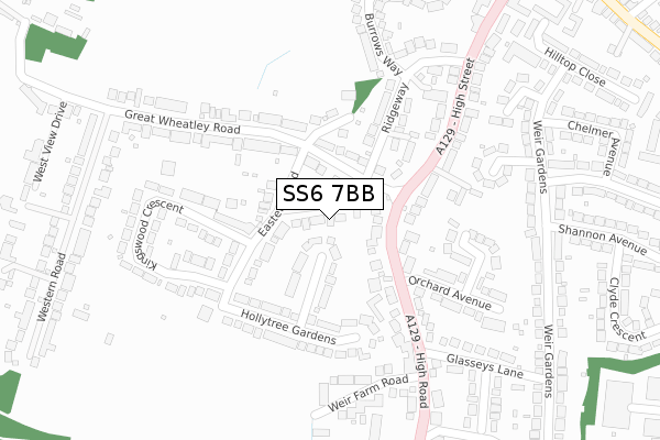 SS6 7BB map - large scale - OS Open Zoomstack (Ordnance Survey)