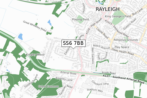 SS6 7BB map - small scale - OS Open Zoomstack (Ordnance Survey)