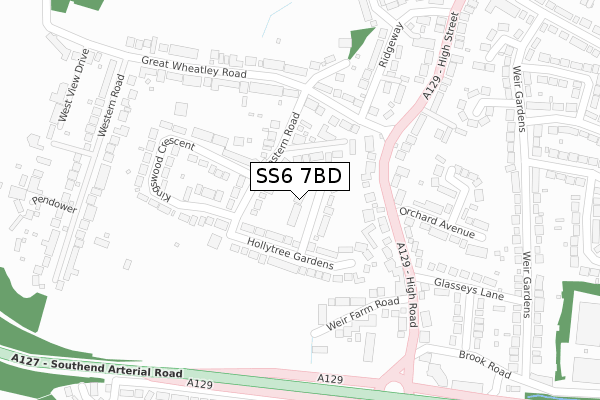 SS6 7BD map - large scale - OS Open Zoomstack (Ordnance Survey)