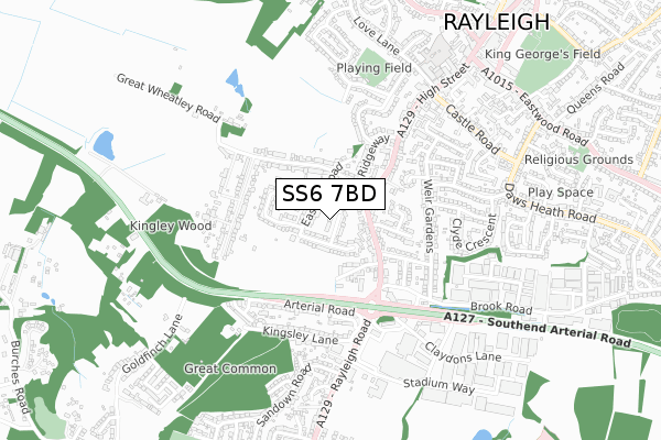 SS6 7BD map - small scale - OS Open Zoomstack (Ordnance Survey)