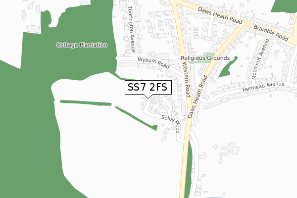 SS7 2FS map - large scale - OS Open Zoomstack (Ordnance Survey)