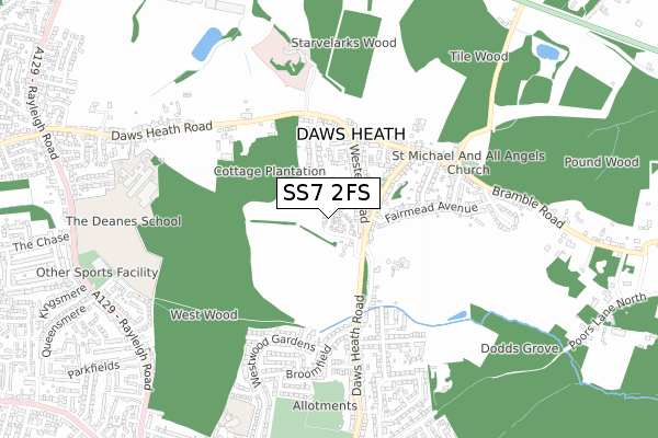 SS7 2FS map - small scale - OS Open Zoomstack (Ordnance Survey)