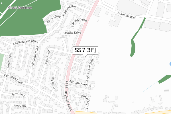 SS7 3FJ map - large scale - OS Open Zoomstack (Ordnance Survey)