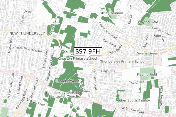 SS7 9FH map - small scale - OS Open Zoomstack (Ordnance Survey)