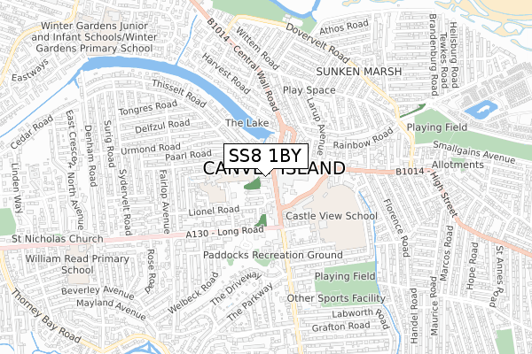 SS8 1BY map - small scale - OS Open Zoomstack (Ordnance Survey)