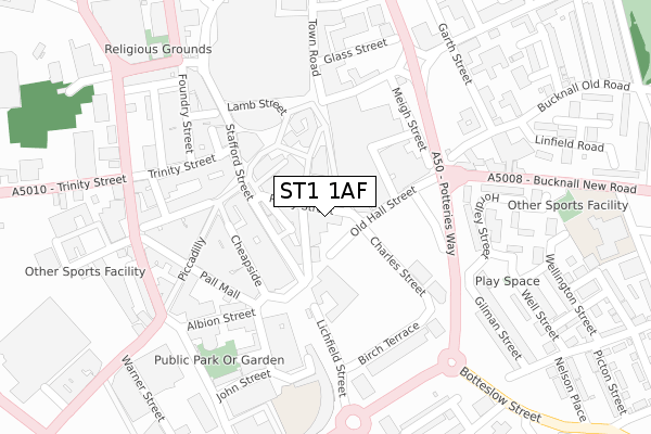 ST1 1AF map - large scale - OS Open Zoomstack (Ordnance Survey)