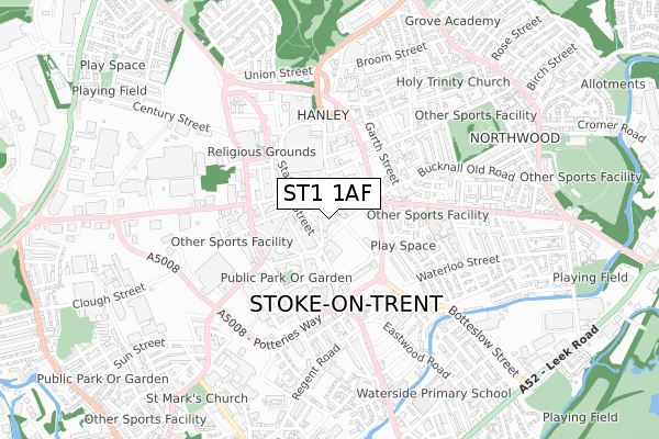ST1 1AF map - small scale - OS Open Zoomstack (Ordnance Survey)