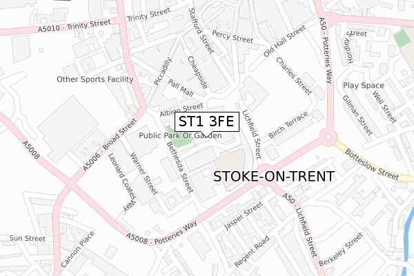 ST1 3FE map - large scale - OS Open Zoomstack (Ordnance Survey)