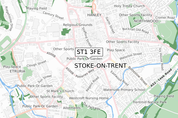 ST1 3FE map - small scale - OS Open Zoomstack (Ordnance Survey)