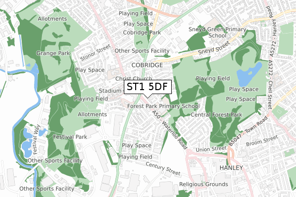 ST1 5DF map - small scale - OS Open Zoomstack (Ordnance Survey)