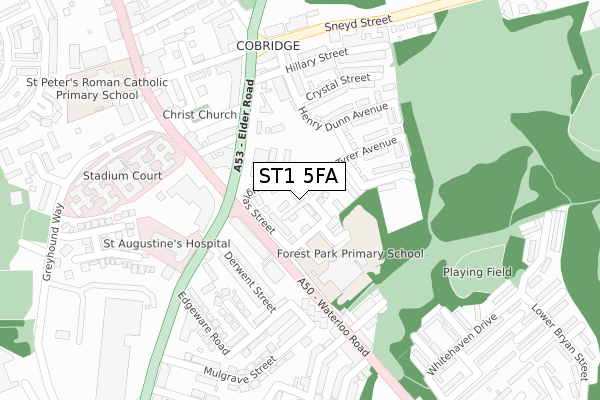 ST1 5FA map - large scale - OS Open Zoomstack (Ordnance Survey)