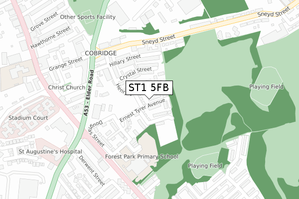 ST1 5FB map - large scale - OS Open Zoomstack (Ordnance Survey)