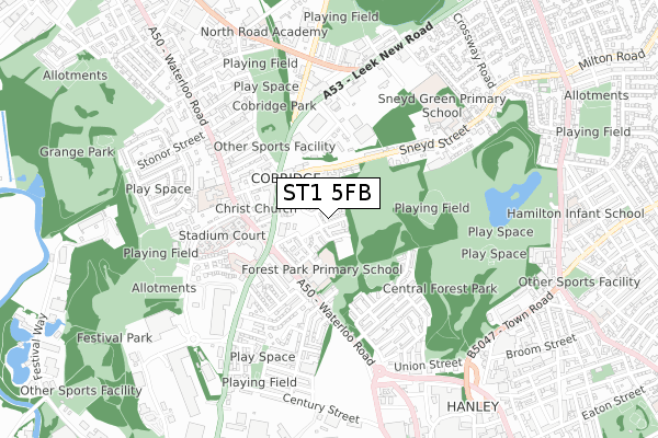 ST1 5FB map - small scale - OS Open Zoomstack (Ordnance Survey)