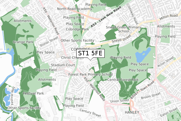 ST1 5FE map - small scale - OS Open Zoomstack (Ordnance Survey)