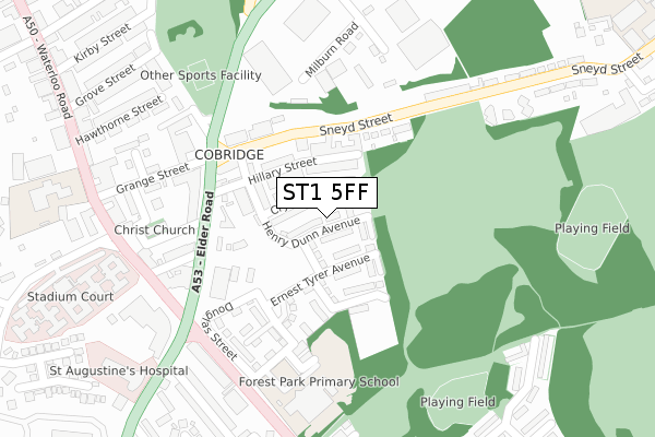 ST1 5FF map - large scale - OS Open Zoomstack (Ordnance Survey)