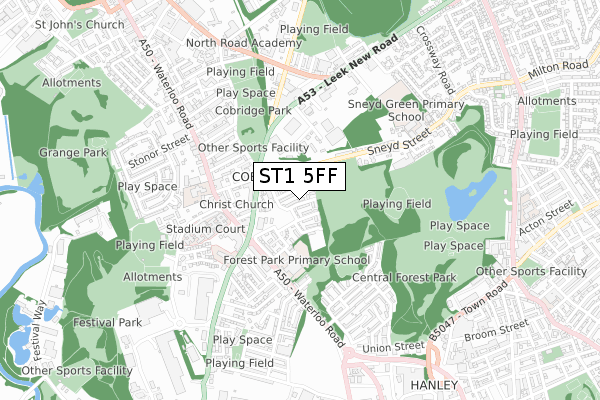 ST1 5FF map - small scale - OS Open Zoomstack (Ordnance Survey)